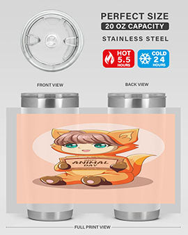 Cute girl in an animal costume on a stylish tumbler, showcasing vibrant colors and a whimsical design.