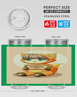 Cute girl in an animal costume on a stylish tumbler, showcasing vibrant colors and a whimsical design.