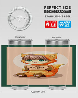 Cute girl in an animal costume on a stylish tumbler, showcasing vibrant colors and a whimsical design.