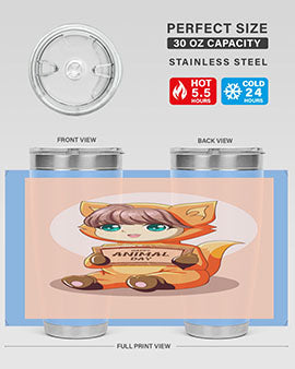 Cute girl in an animal costume on a stylish tumbler, showcasing vibrant colors and a whimsical design.