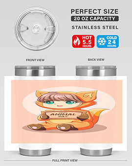 Cute girl in an animal costume on a stylish tumbler, showcasing vibrant colors and a whimsical design.