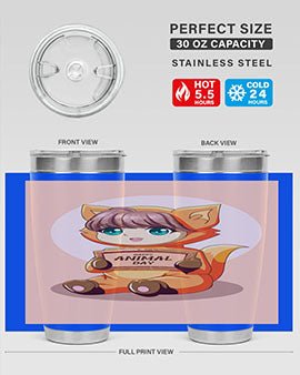 Cute girl in an animal costume on a stylish tumbler, showcasing vibrant colors and a whimsical design.