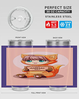 Cute girl in an animal costume on a stylish tumbler, showcasing vibrant colors and a whimsical design.