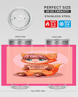 Cute girl in an animal costume on a stylish tumbler, showcasing vibrant colors and a whimsical design.