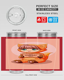 Cute girl in an animal costume on a stylish tumbler, showcasing vibrant colors and a whimsical design.