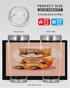 Cute girl in an animal costume on a stylish tumbler, showcasing vibrant colors and a whimsical design.