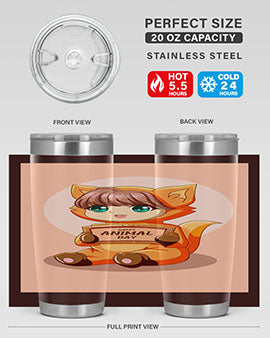 Cute girl in an animal costume on a stylish tumbler, showcasing vibrant colors and a whimsical design.
