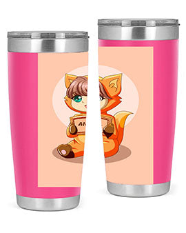 Cute girl in an animal costume on a stylish tumbler, showcasing vibrant colors and a whimsical design.