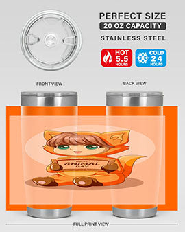 Cute girl in an animal costume on a stylish tumbler, showcasing vibrant colors and a whimsical design.