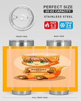 Cute girl in an animal costume on a stylish tumbler, showcasing vibrant colors and a whimsical design.