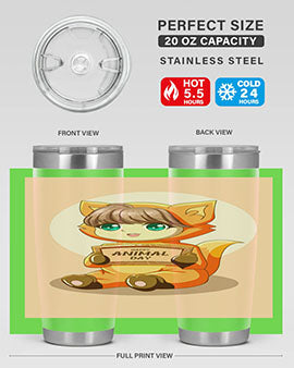 Cute girl in an animal costume on a stylish tumbler, showcasing vibrant colors and a whimsical design.