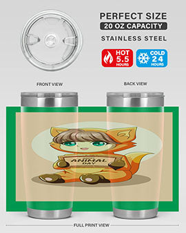 Cute girl in an animal costume on a stylish tumbler, showcasing vibrant colors and a whimsical design.