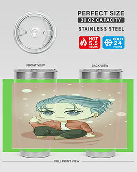Cute little boy silver hair anime tumbler with double wall vacuum stainless steel design, perfect for hot and cold beverages.