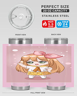 Cute anime tumbler featuring a little girl with yellow hair, designed for hot and cold beverages.