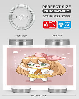 Cute anime tumbler featuring a little girl with yellow hair, designed for hot and cold beverages.