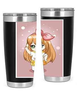 Cute anime tumbler featuring a little girl with yellow hair, designed for hot and cold beverages.