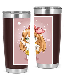 Cute anime tumbler featuring a little girl with yellow hair, designed for hot and cold beverages.