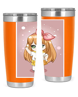 Cute anime tumbler featuring a little girl with yellow hair, designed for hot and cold beverages.