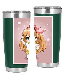 Cute anime tumbler featuring a little girl with yellow hair, designed for hot and cold beverages.