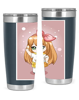 Cute anime tumbler featuring a little girl with yellow hair, designed for hot and cold beverages.