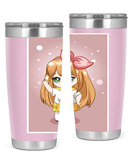 Cute anime tumbler featuring a little girl with yellow hair, designed for hot and cold beverages.