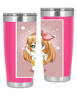 Cute anime tumbler featuring a little girl with yellow hair, designed for hot and cold beverages.