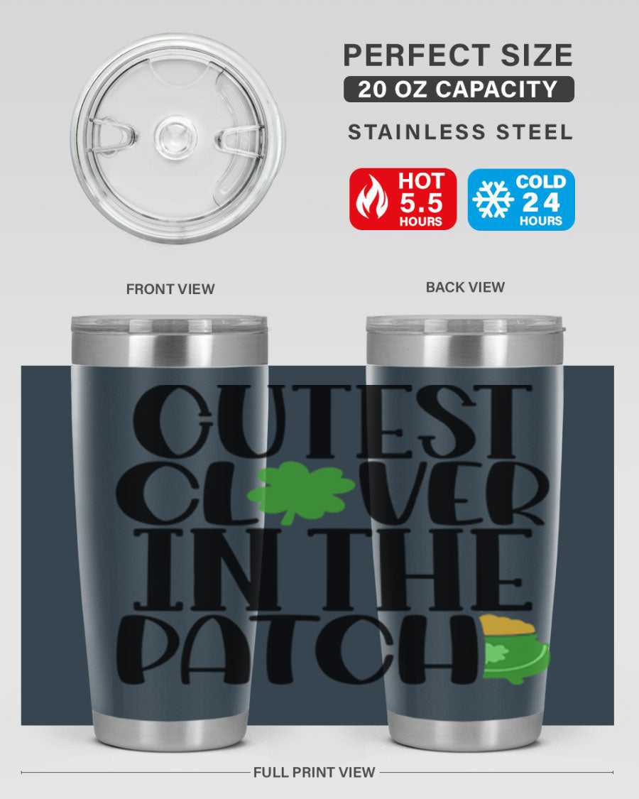 Cutest Clover In The Patch Style 102# tumbler featuring a vibrant clover design, perfect for St. Patrick's Day celebrations.