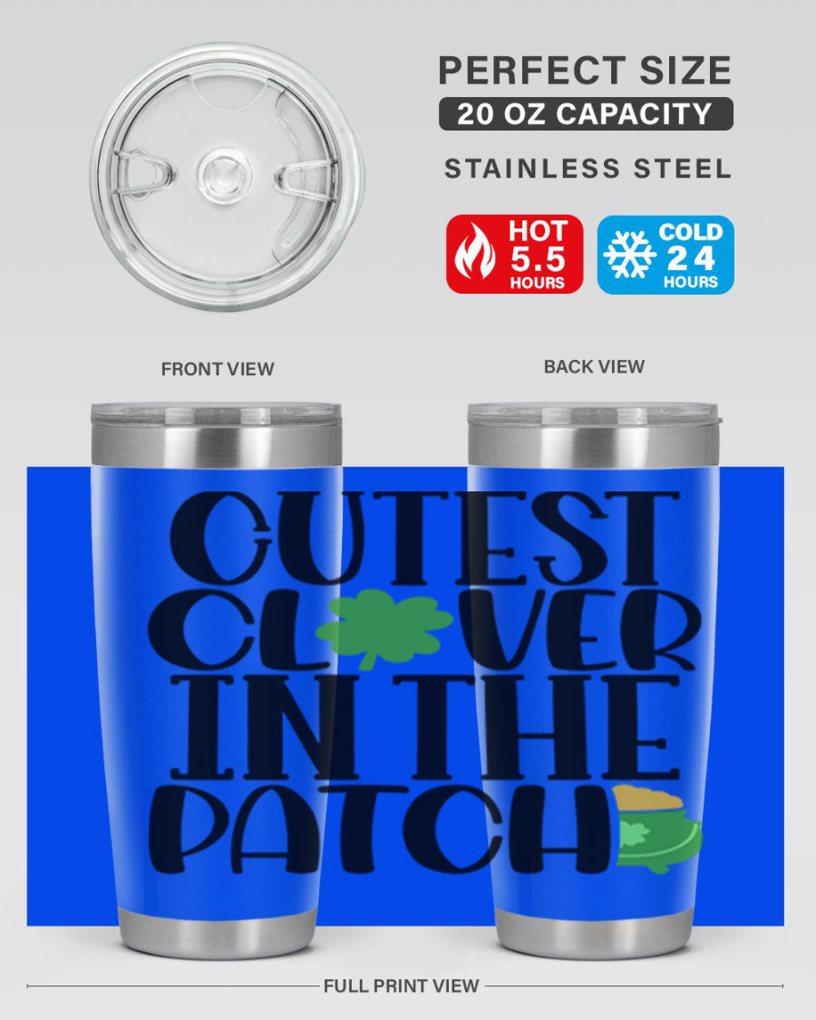 Cutest Clover In The Patch Style 102# tumbler featuring a vibrant clover design, perfect for St. Patrick's Day celebrations.
