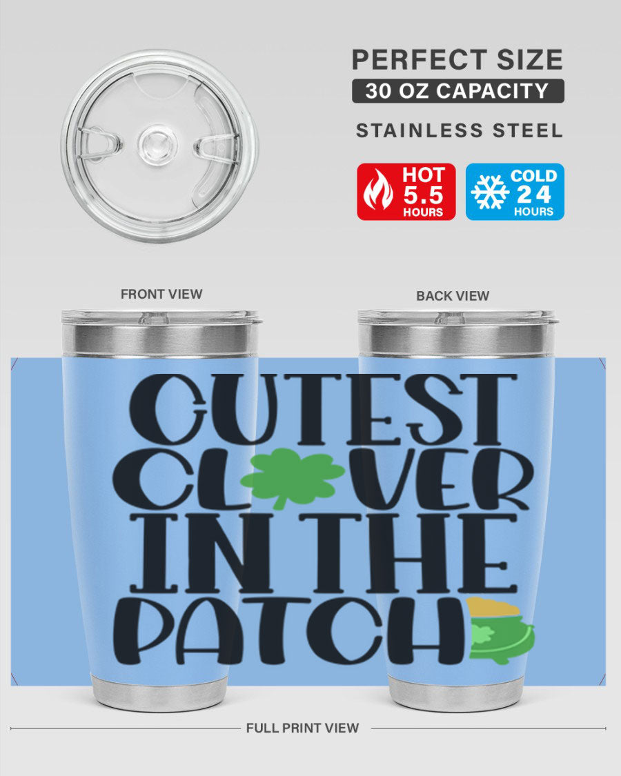 Cutest Clover In The Patch Style 102# tumbler featuring a vibrant clover design, perfect for St. Patrick's Day celebrations.