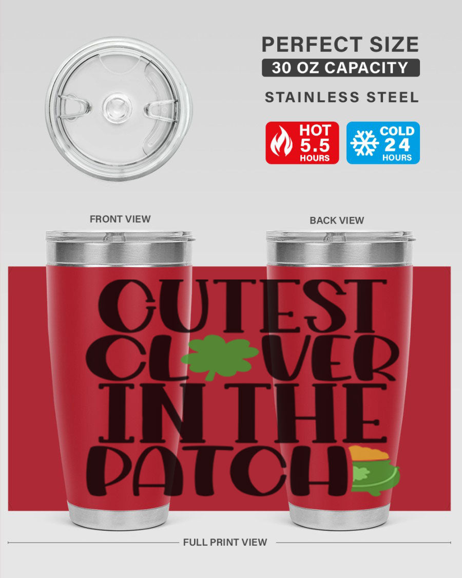 Cutest Clover In The Patch Style 102# tumbler featuring a vibrant clover design, perfect for St. Patrick's Day celebrations.