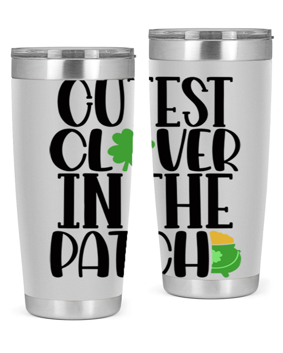 Cutest Clover In The Patch Style 102# tumbler featuring a vibrant clover design, perfect for St. Patrick's Day celebrations.