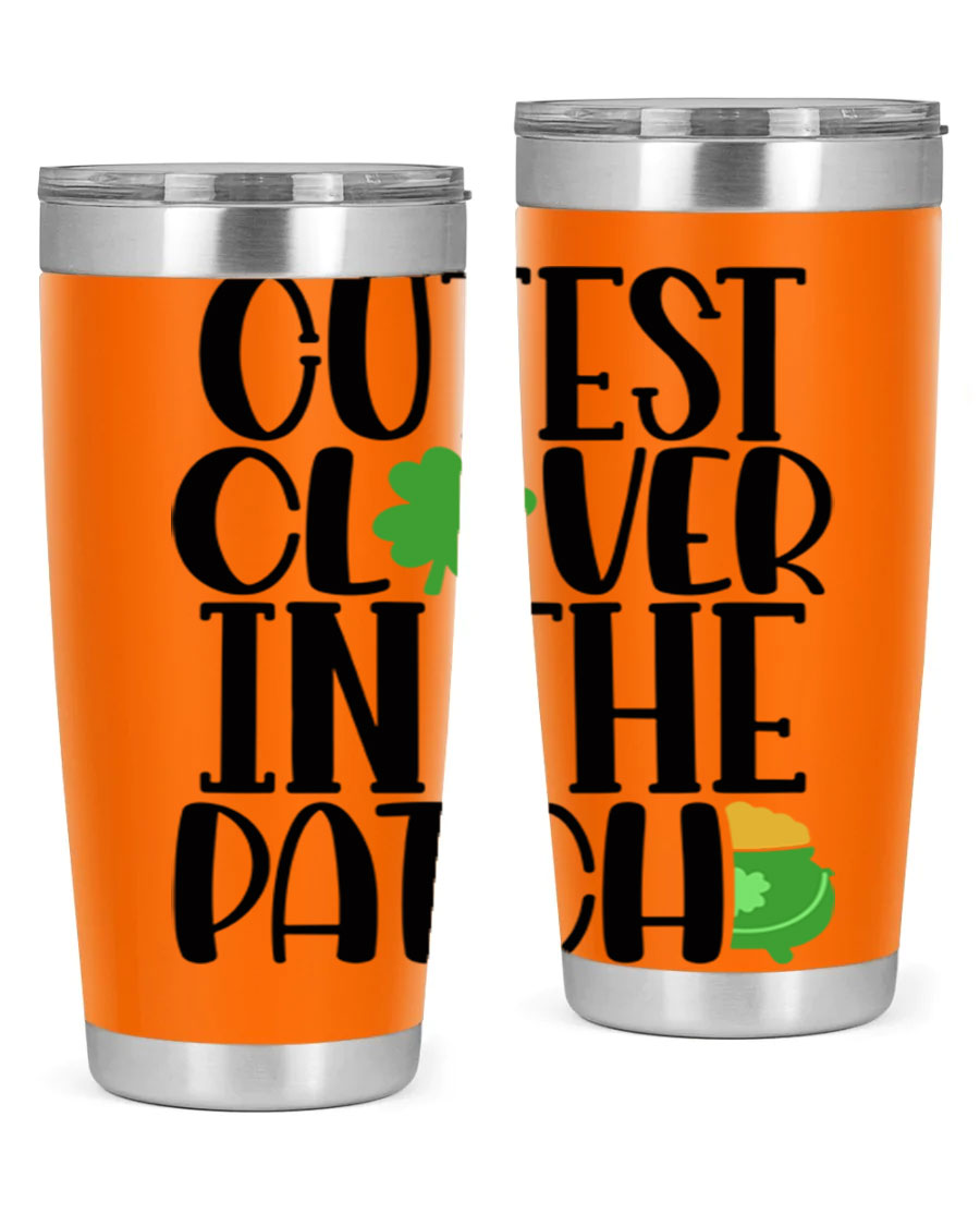 Cutest Clover In The Patch Style 102# tumbler featuring a vibrant clover design, perfect for St. Patrick's Day celebrations.