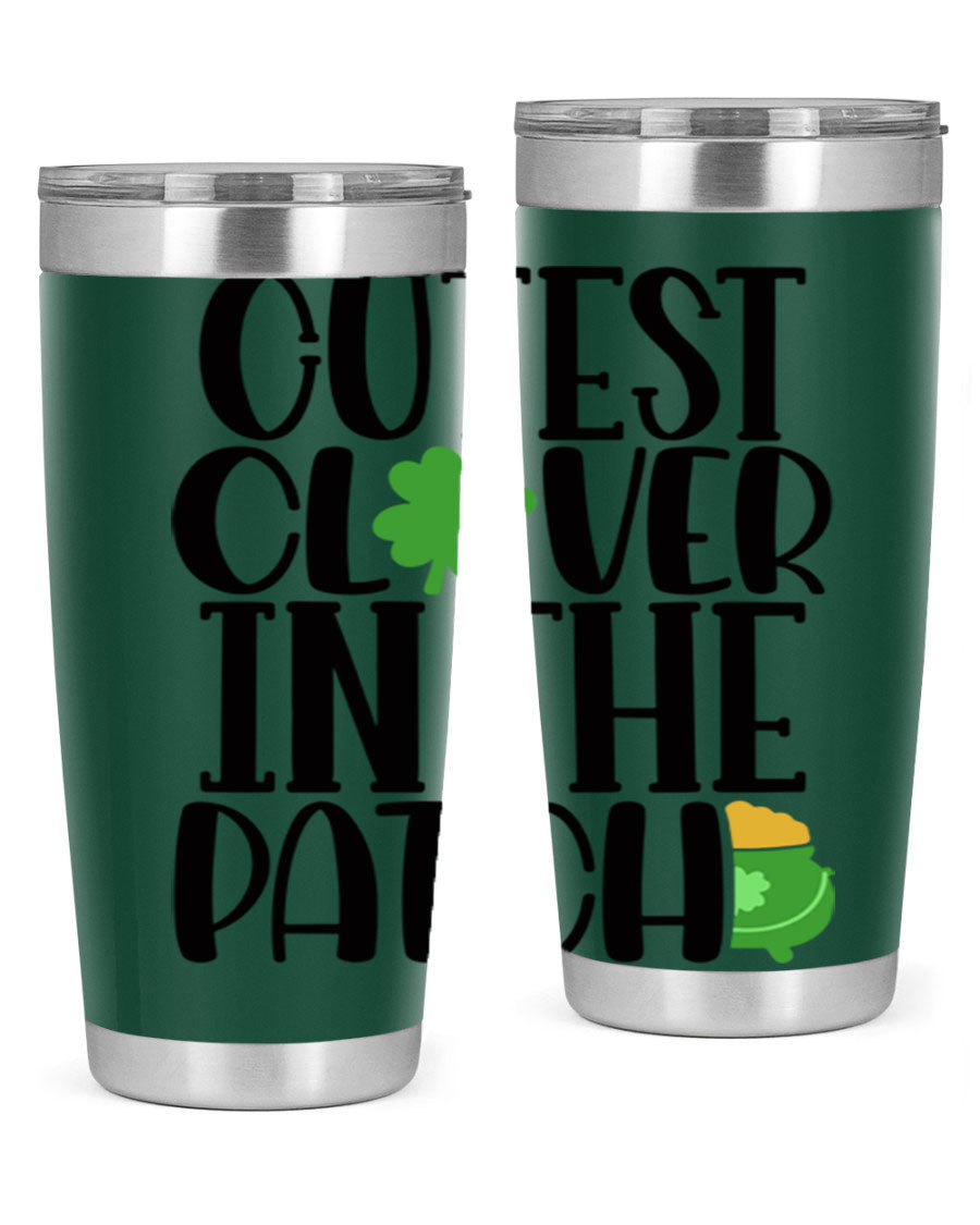 Cutest Clover In The Patch Style 102# tumbler featuring a vibrant clover design, perfect for St. Patrick's Day celebrations.