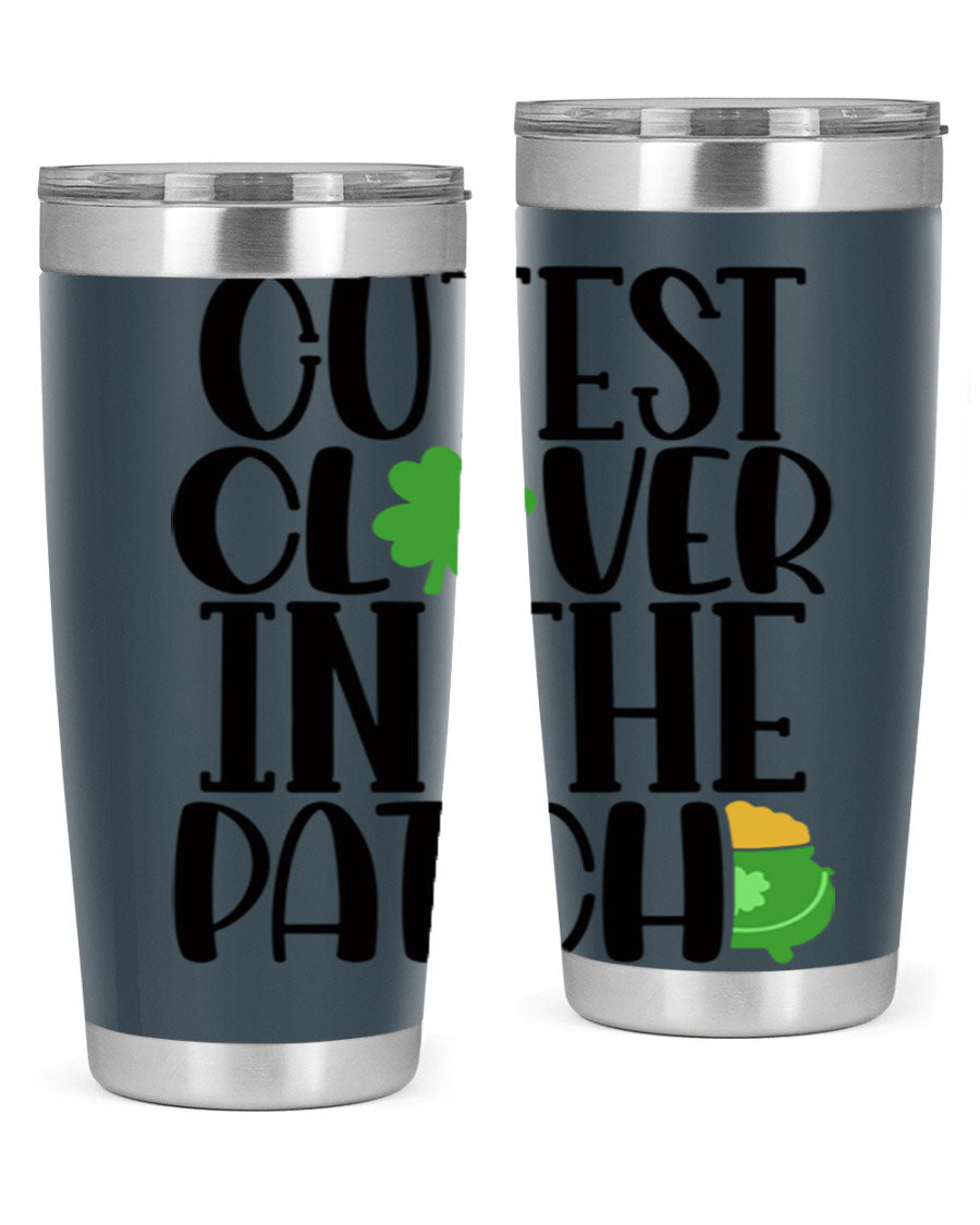 Cutest Clover In The Patch Style 102# tumbler featuring a vibrant clover design, perfect for St. Patrick's Day celebrations.