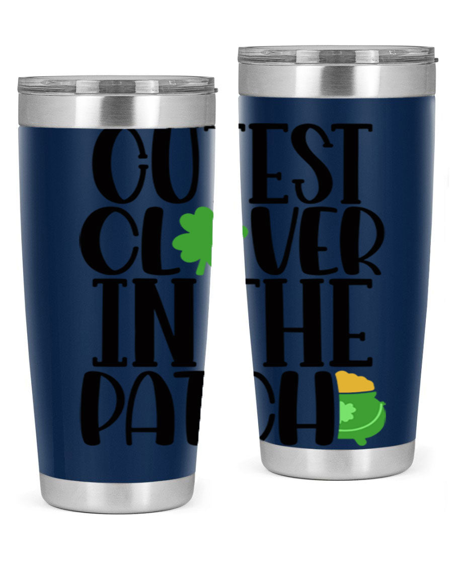 Cutest Clover In The Patch Style 102# tumbler featuring a vibrant clover design, perfect for St. Patrick's Day celebrations.