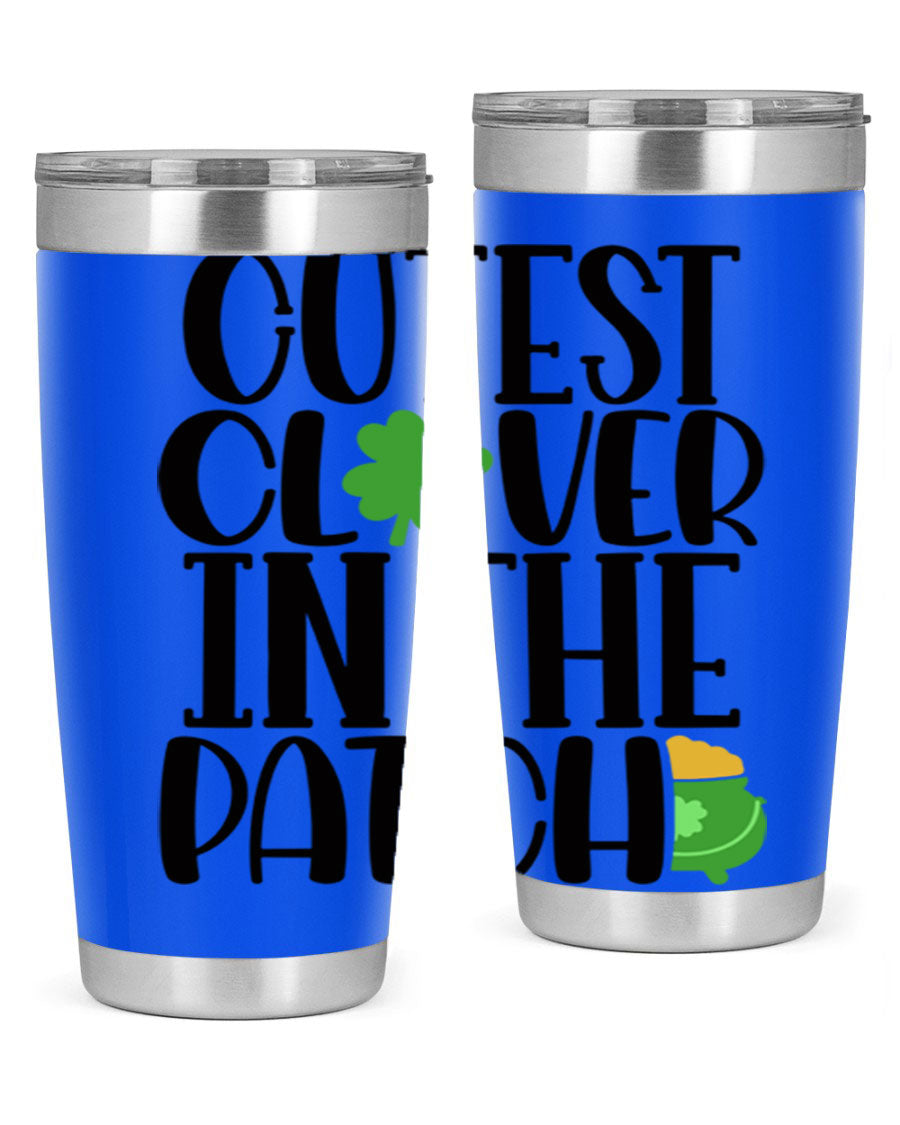 Cutest Clover In The Patch Style 102# tumbler featuring a vibrant clover design, perfect for St. Patrick's Day celebrations.
