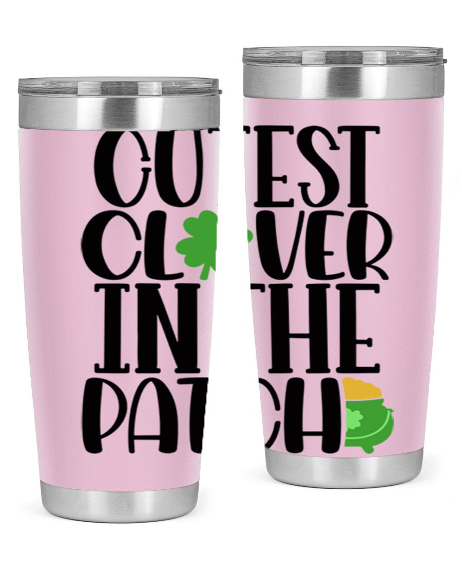 Cutest Clover In The Patch Style 102# tumbler featuring a vibrant clover design, perfect for St. Patrick's Day celebrations.