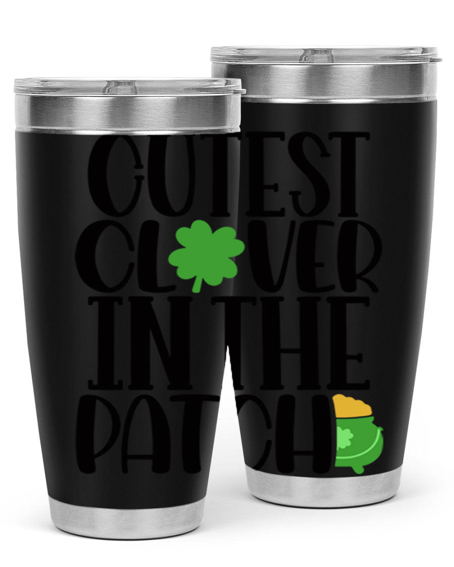 Cutest Clover In The Patch Style 102# tumbler featuring a vibrant clover design, perfect for St. Patrick's Day celebrations.
