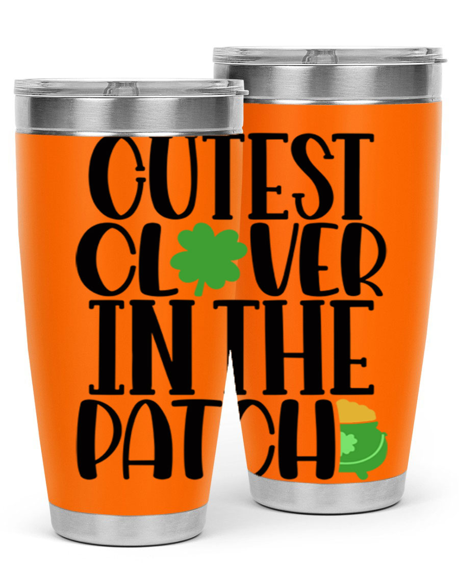 Cutest Clover In The Patch Style 102# tumbler featuring a vibrant clover design, perfect for St. Patrick's Day celebrations.