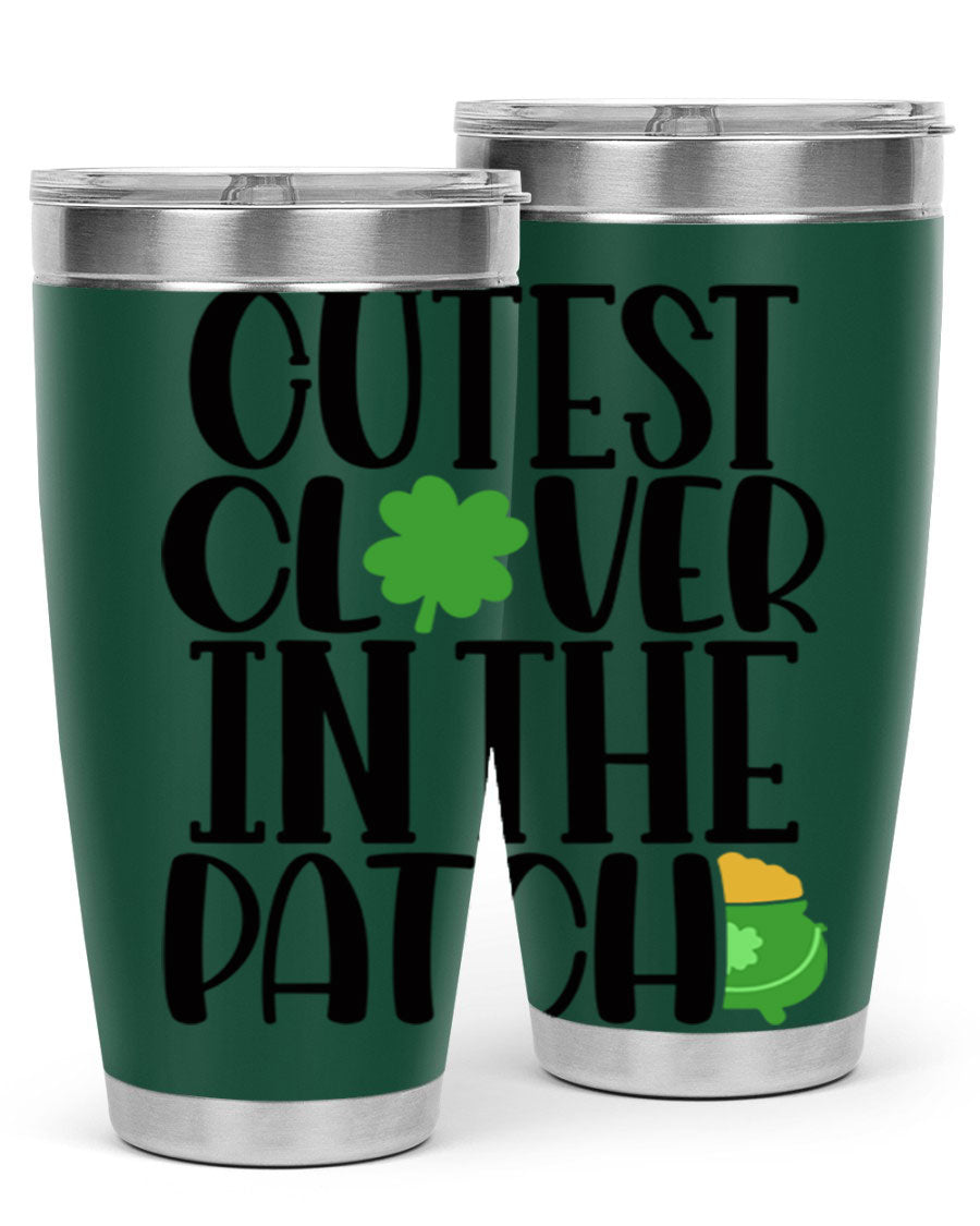 Cutest Clover In The Patch Style 102# tumbler featuring a vibrant clover design, perfect for St. Patrick's Day celebrations.