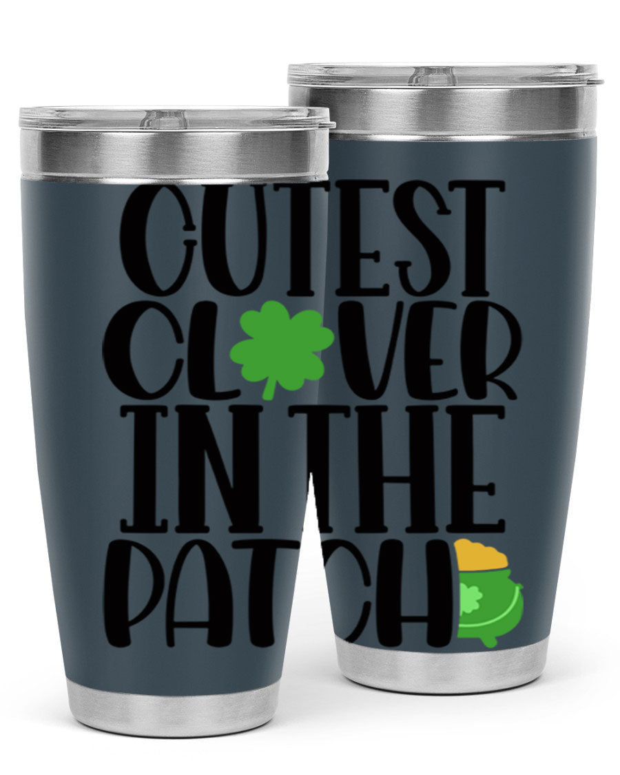 Cutest Clover In The Patch Style 102# tumbler featuring a vibrant clover design, perfect for St. Patrick's Day celebrations.
