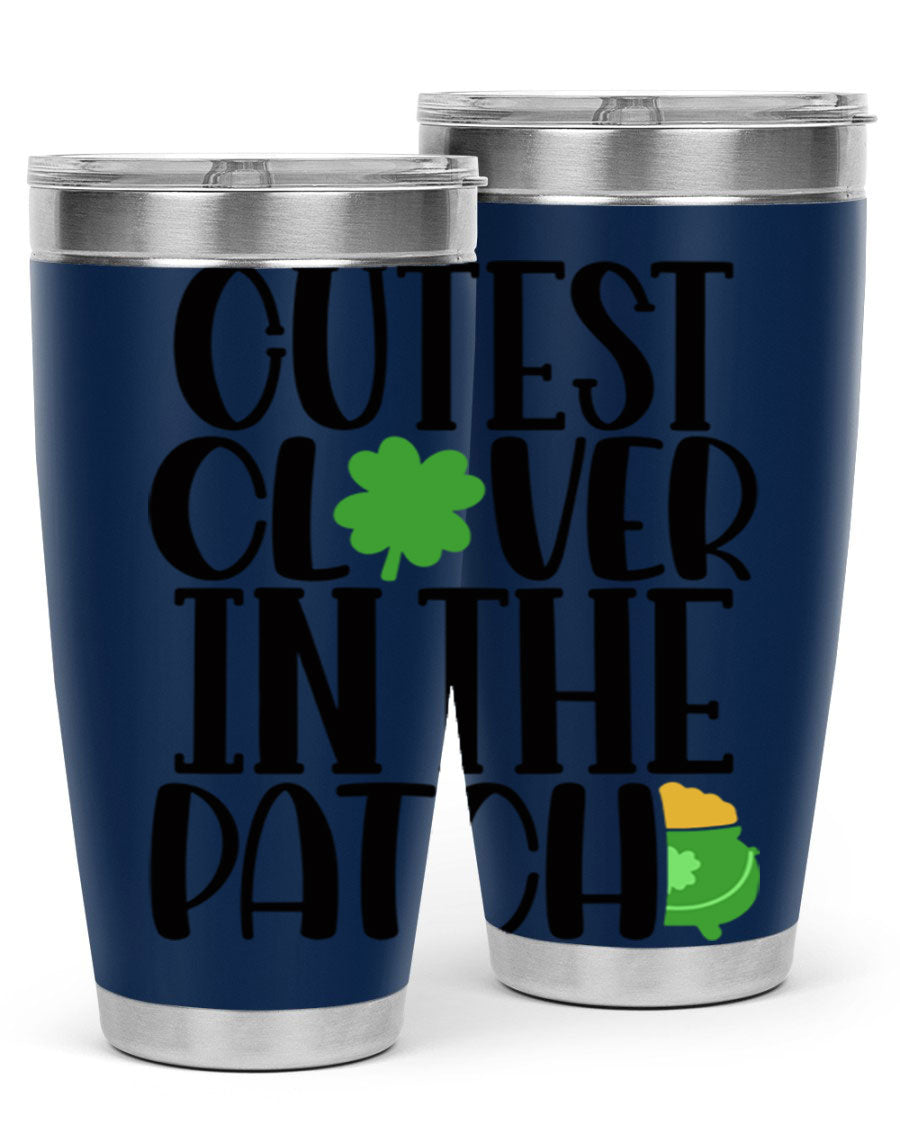 Cutest Clover In The Patch Style 102# tumbler featuring a vibrant clover design, perfect for St. Patrick's Day celebrations.