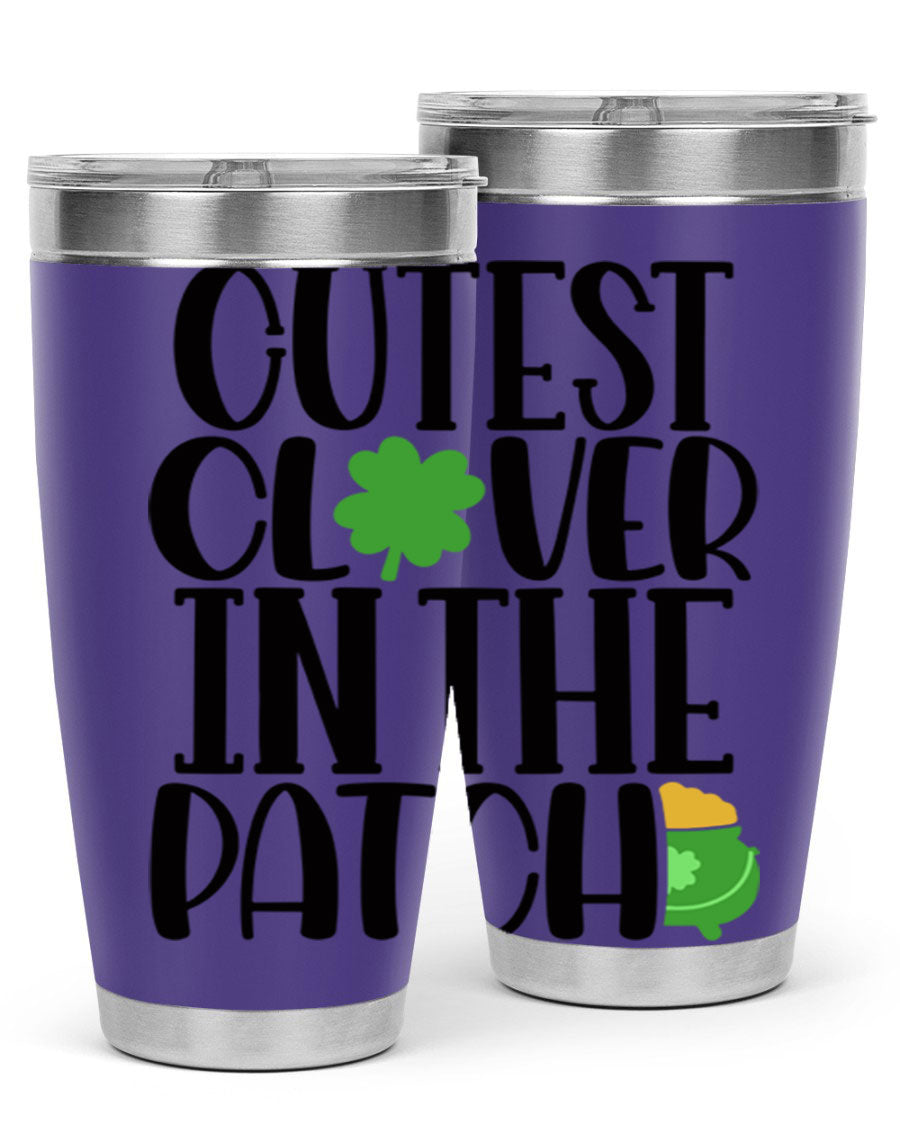 Cutest Clover In The Patch Style 102# tumbler featuring a vibrant clover design, perfect for St. Patrick's Day celebrations.
