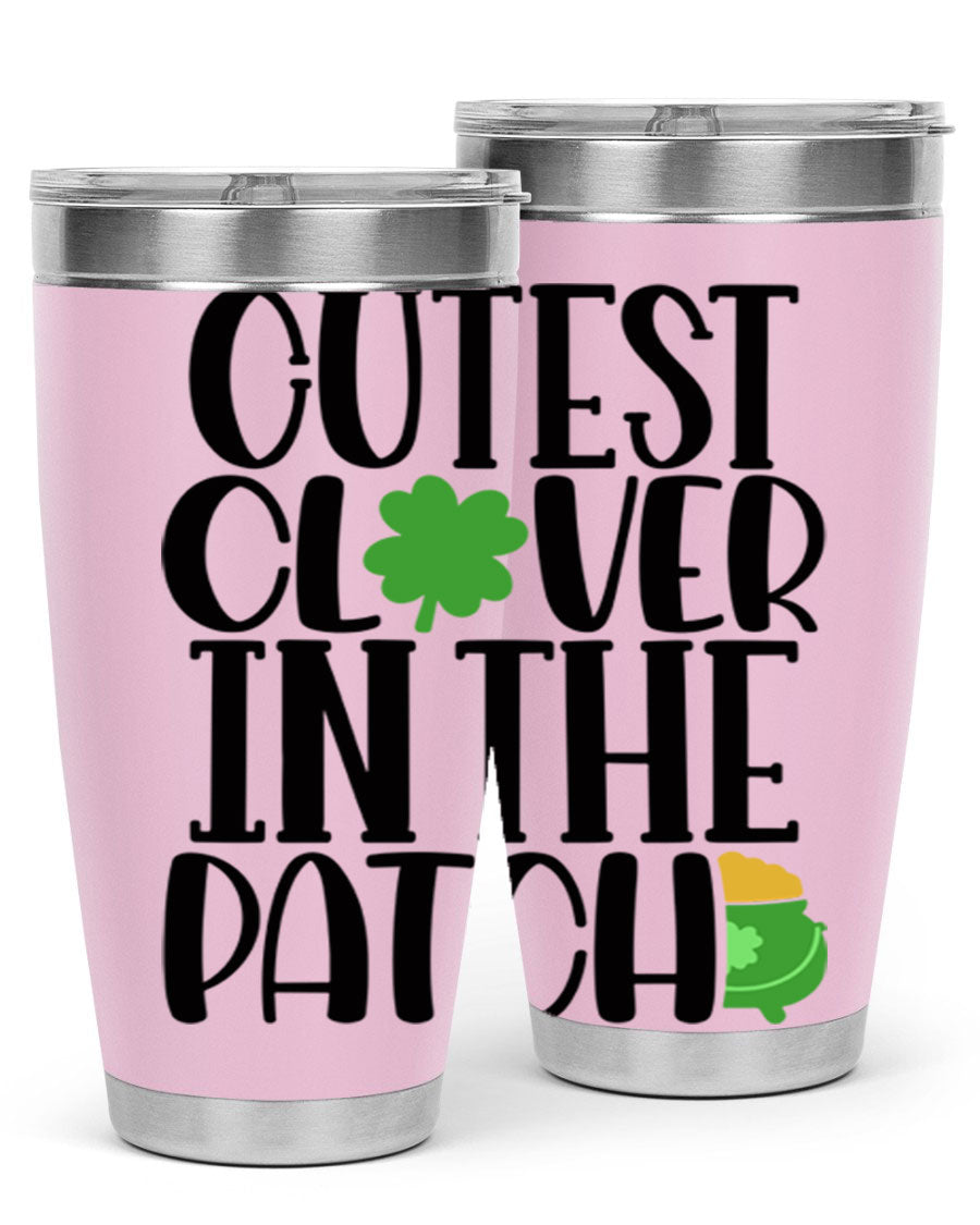 Cutest Clover In The Patch Style 102# tumbler featuring a vibrant clover design, perfect for St. Patrick's Day celebrations.