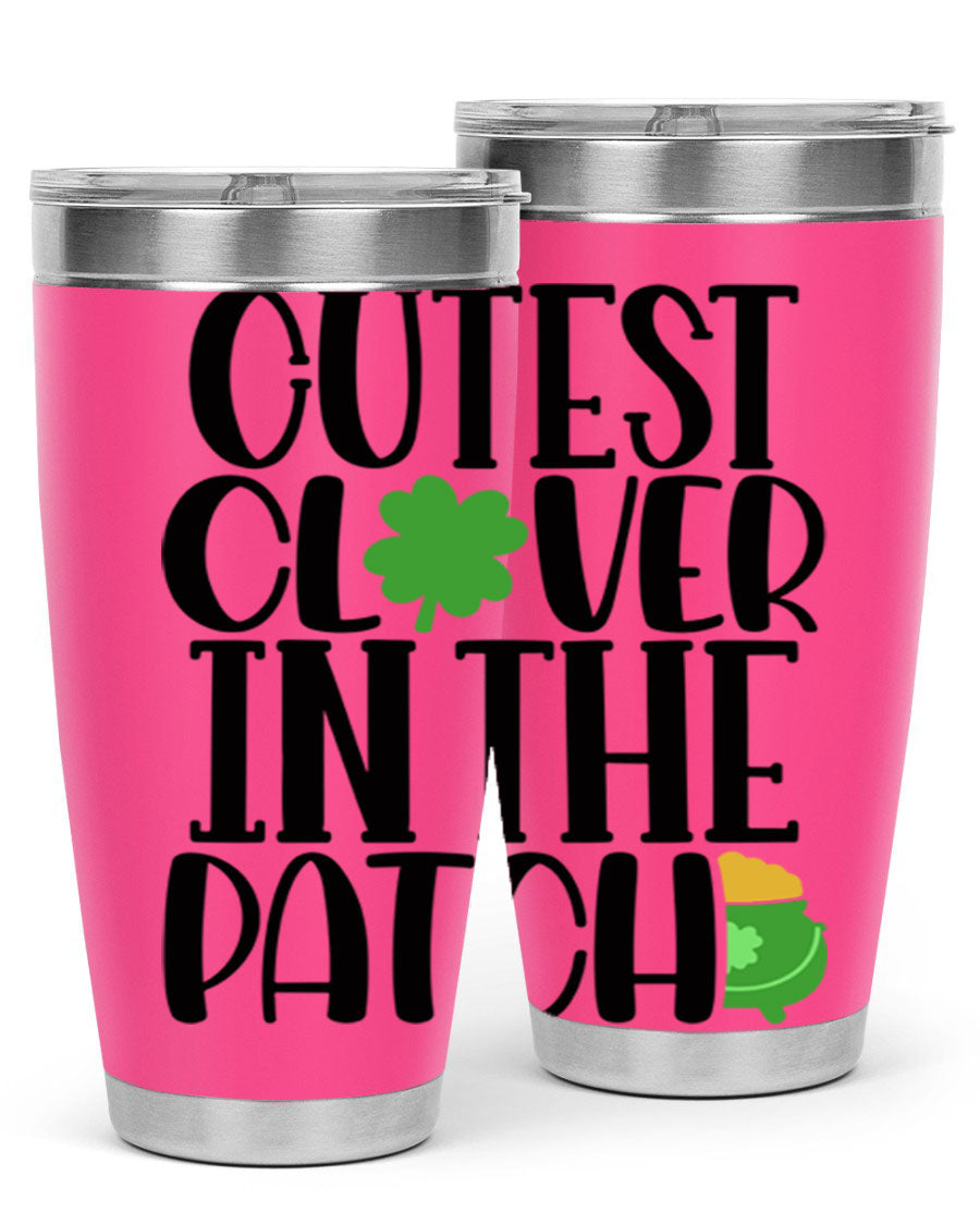 Cutest Clover In The Patch Style 102# tumbler featuring a vibrant clover design, perfect for St. Patrick's Day celebrations.