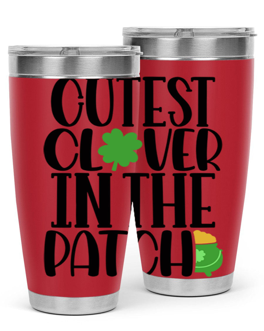 Cutest Clover In The Patch Style 102# tumbler featuring a vibrant clover design, perfect for St. Patrick's Day celebrations.