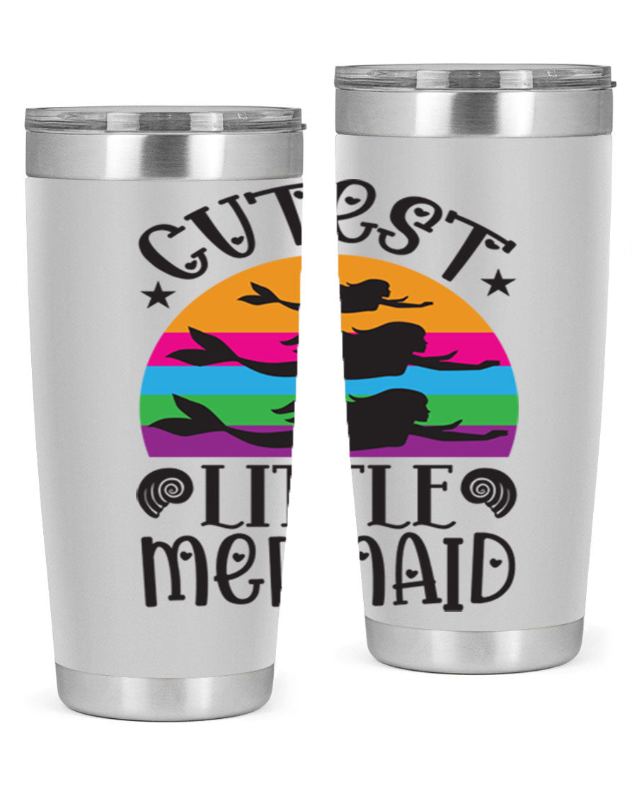 Cutest Little Mermaid 96# Tumbler featuring a vibrant mermaid design, double wall vacuum stainless steel construction, and a drink-thru lid.