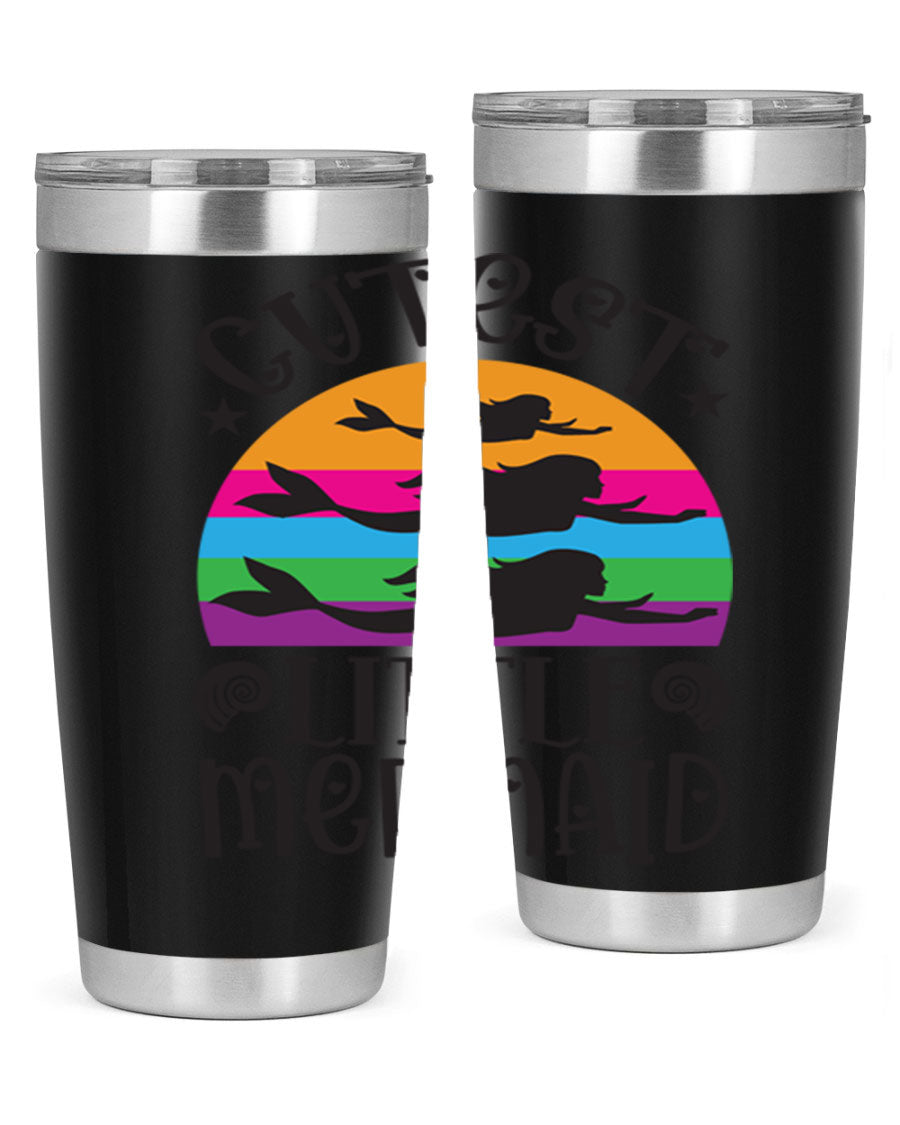 Cutest Little Mermaid 96# Tumbler featuring a vibrant mermaid design, double wall vacuum stainless steel construction, and a drink-thru lid.