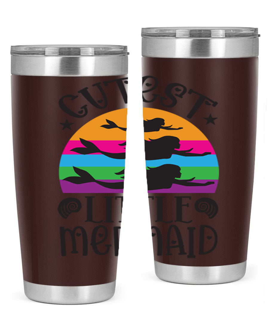 Cutest Little Mermaid 96# Tumbler featuring a vibrant mermaid design, double wall vacuum stainless steel construction, and a drink-thru lid.