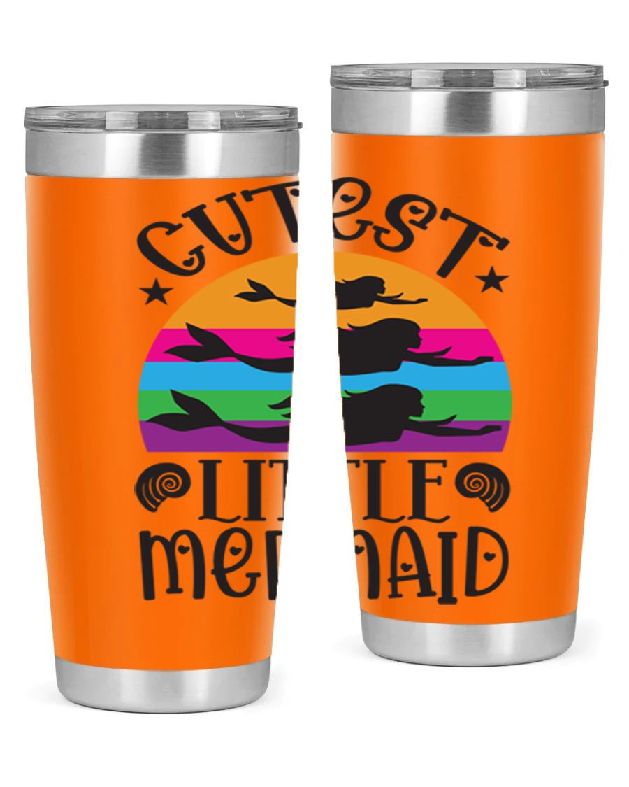 Cutest Little Mermaid 96# Tumbler featuring a vibrant mermaid design, double wall vacuum stainless steel construction, and a drink-thru lid.